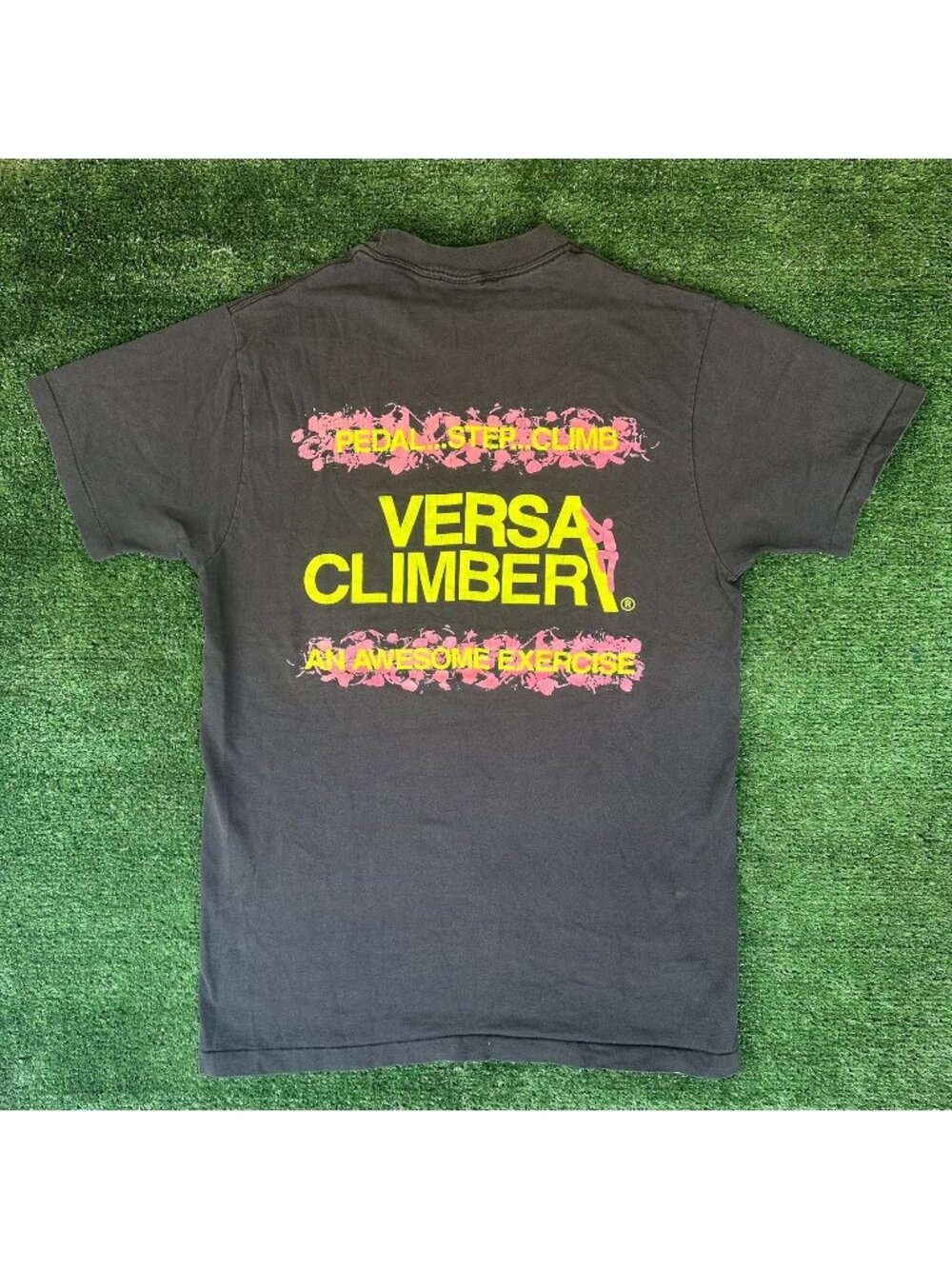 Vintage 90s VersaClimber T-Shirt Neon Workout Gym Exercise Single Stitch Black M